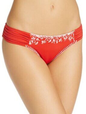 Lucky Brand Stitch in Time Side Sash Hipster Bikini Bottom Red & White Sz M NWT